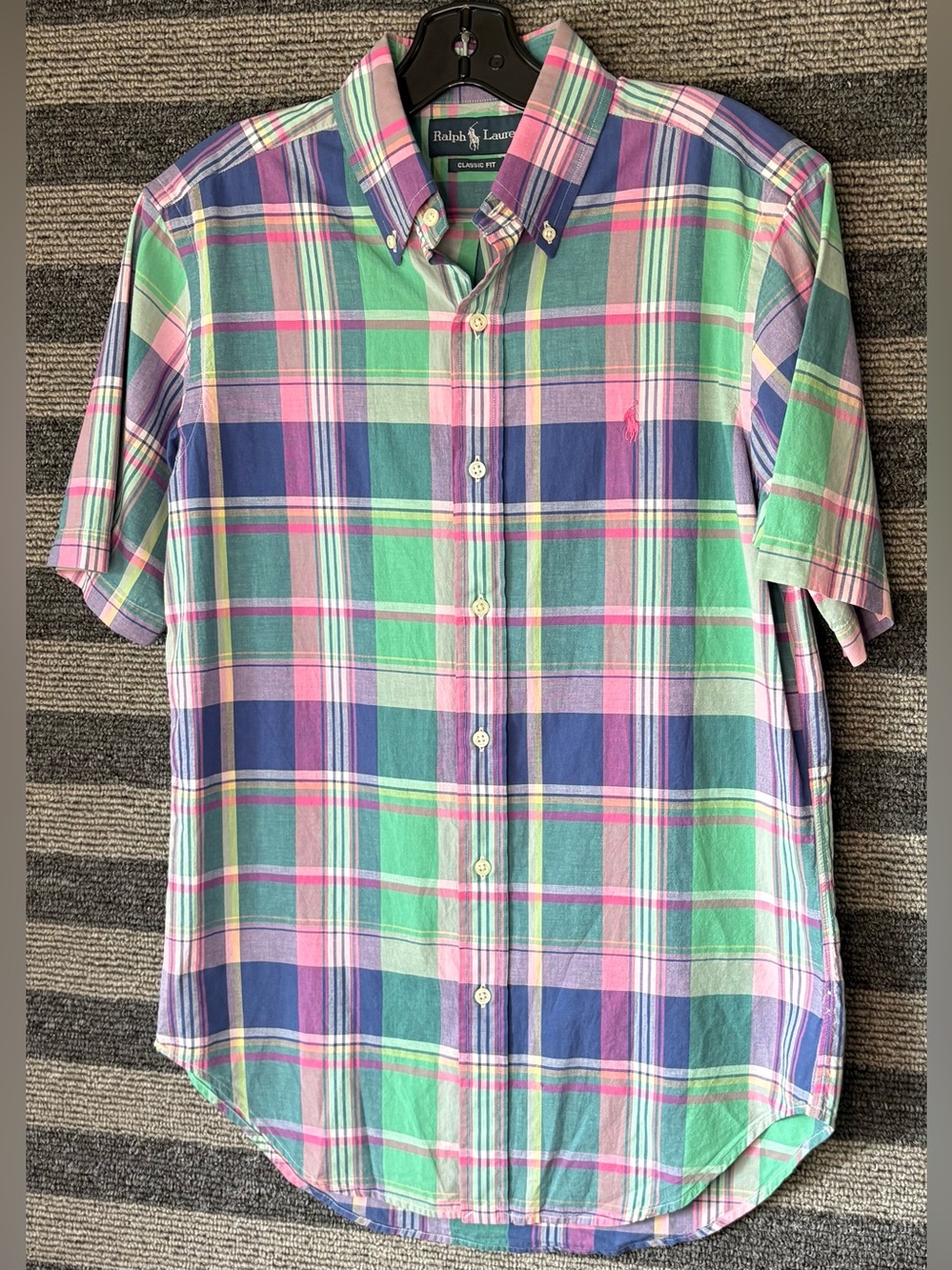 Polo Ralph Lauren Pastel Plaid Button-Down Short Sleeve Shirt Men’s Small EUC